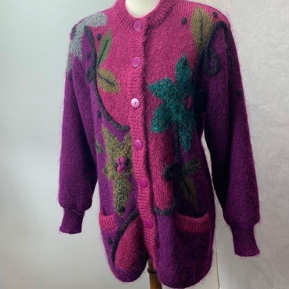 Vintage 90’s vibe purple button front sweater XL - Picture 1 of 10